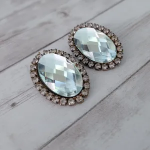 Vintage Clip On Earrings Extra Large Clear Gem Oval with Halo 1 & 5/8" thumbnail 3
