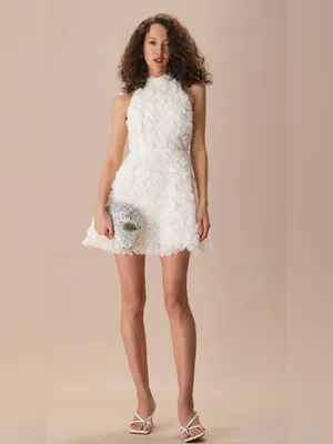 RIHOAS The White Mock Neck Tie-Back Mini Dress thumbnail 3