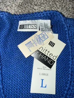 Vintage 80’s dead stock Russ Knitted Vest, Blue and Teal, Large thumbnail 3