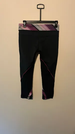Y2K Lululemon Striped Waistband Run wet dry Capri Crop Leggings Sz 6 Retro Athle thumbnail 2