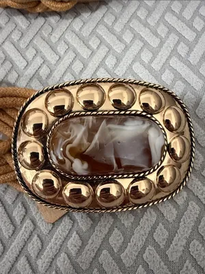 Saison Nandi Braided Camel Corded Belt with Gold Marble Colored Accent Buckle thumbnail 2