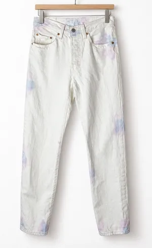 Levi's 501 Straight Leg Jeans Women 26 White Tie Dye Denim Button Fly Hippie thumbnail 1
