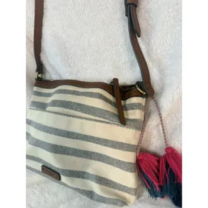 Fossil Purse White/Blue Stripes Crossbody Key thumbnail 2
