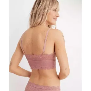 Aerie Dark Pink Ribbed Eyelash Lace Trim Longline Unlined Bralette Small thumbnail 2