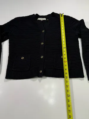 LOFT Black Button-Front Knit Cardigan Size Medium thumbnail 3