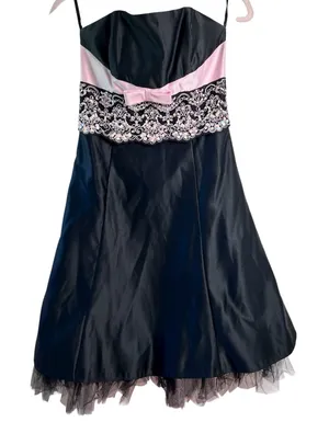 Vintage Gunne Sax Jessica McClintock Black Prom Mini Dress Ribbon Goth Retro Y2K thumbnail 1