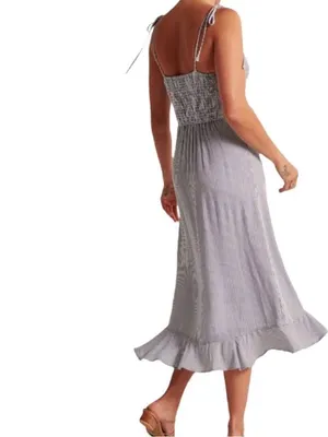 Abercrombie & Fitch Tie Shoulder Blue and White Striped Midi Dress thumbnail 2