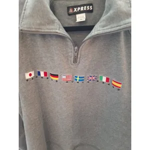 Vintage Express World Brand Quarter Zip Pullover Sweatshirt Gray Flags Size M thumbnail 6