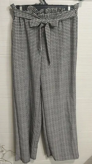 BeBop Black White Plaid Tie Front Wide Leg Pant M, Casual Travel Office Comfort thumbnail 1