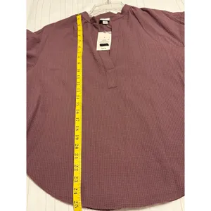 A New Day Popover Blouse Womens Small Mauve Textured Band Collar Bishop Sleeve thumbnail 7