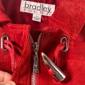 Bradley Bayou Red Suede Leather Toggle Hooded Coat Jacket Large L Silver Toggles thumbnail 10