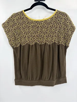 Free People Floral Embroidered Crochet Top Boho Cottagecore Babydoll Tee large thumbnail 7