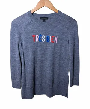 Banana Republic Très Bien Merino Wool Embroidered Sweater Gray Size Small thumbnail 1