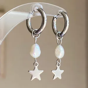 Handmade grunge fairy whimsical y2k style quality pearl star hoop earrings⭐️ thumbnail 6