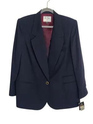 Le Suit Navy Gold Button Blazer with Removable Pocket Square Size 16 NWT thumbnail 1