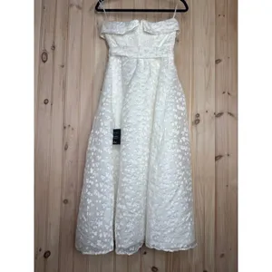 NWT Lulus Enviable Grace White Burnout Strapless Belted Midi Dress Wedding Sz L thumbnail 5