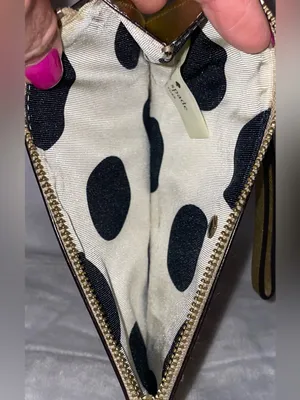Kate Spade Gold Saffiano Leather Wristlet Clutch Wallet Pouch Polka Dot Lining thumbnail 5