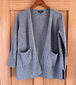 Quince 100% Merino Wool Open Front Cardigan Sweater Pockets Gray Women’s Medium thumbnail 1