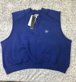 Gold Hinge Azure Mockneck Tank GH248-AZU Blue Cropped Sleeveless Sweatshirt L thumbnail 1