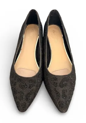 Carolyn Tucker Women Black Leopard Sparkle‎ Pointed Toe Low Block Heels Shoes 6 thumbnail 1