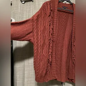 American Eagle Cozy Cable Knit cardigan in Rust thumbnail 3