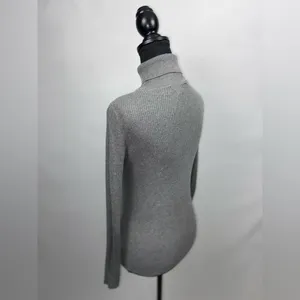 Turtleneck Sweater Grey Rib Knit Large Ambiance Apparel Stretch Top thumbnail 8