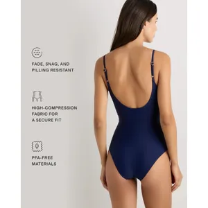 NWT Quince Navy Blue Italian Cut Out One-Piece Swimsuit Sz Medium thumbnail 2