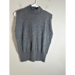 Banana Republic 100% Cashmere‎ Padded Shoulder Mock Neck Sweater Vest Gray M thumbnail 2