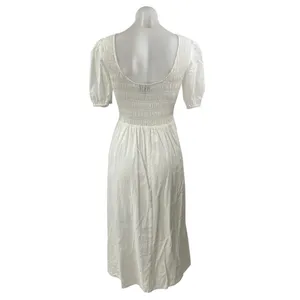 Lucy Paris White Puff Sleeve Smocked Scoop Open Back A Line Midi Dress Size S thumbnail 2