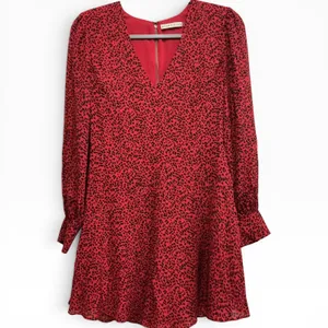 Alice + Olivia‎ Polly Red Leopard Print V-Neck Mini Dress Long Sleeve Size 4 thumbnail 3