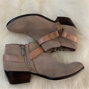 Sam Edelman Phoenix Taupe Suede Ankle Bootie Leather Strap Boot Size 7.5 thumbnail 2