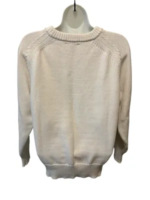 J Crew Relaxed White Cotton Blend Sweater Sz M Crew Neck Knit Summer Preppy thumbnail 3