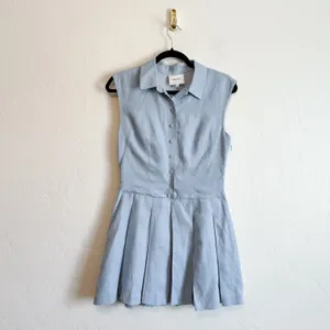 Reformation | Arella 100% Linen Collared Mini Dress in Mineral Blue thumbnail 4