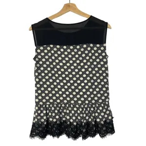 Ann Taylor Navy‎ Blue & White Polka Dot Peplum Tank Top S thumbnail 2