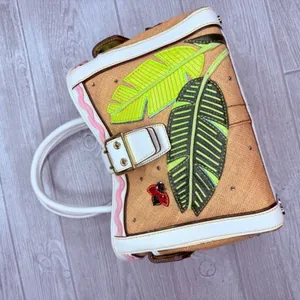 Vintage rare Coach Straw ladybug leaf tote bag purse rhinestone handbag summer thumbnail 13