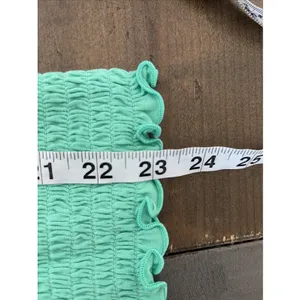 Gap Smocked Button Front Top Womens Size L Tall Green Puff Sleeve Cotton Modal thumbnail 8