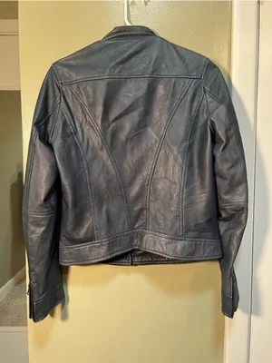 Vera Pelle Women's Size 46 Vegan Leather Jacket Dark Blue Gray Moto Full Zip thumbnail 6