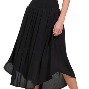 Zenana Woven Crinkle Smocked Waist Maxi Skirt W‎ Pockets thumbnail 1