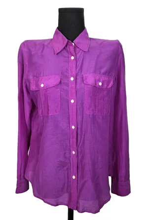 Lauren Ralph Lauren Button Up Shirt Women Large Purple Cotton Silk Utility Light thumbnail 1