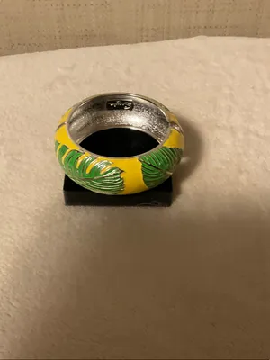 Tropical Yellow and Green Leaf Enamel Bangle Bracelet thumbnail 3