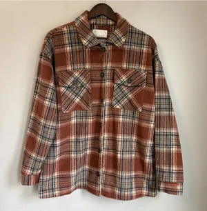 Altar'd State Brown Orange Plaid Fleece Shacket Button Up Shirt Jacket Size M thumbnail 1