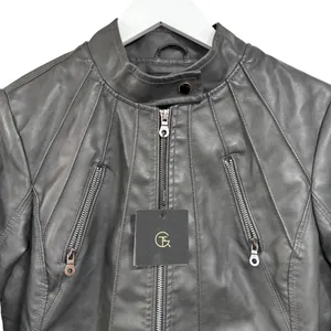 Tagoo Vegan Faux Leather Gray Biker Moto Zip Up Grunge Jacket NWT Large thumbnail 2