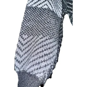 New Fast Long‎ Crop Grandpa Sweater Color Blocked Black Gray Women's Size Medium thumbnail 5