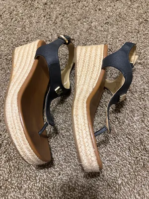 Michael Michael Kors Thong Wedge Espadrille Sandals MK Logo Black Espadrilles 7M thumbnail 6