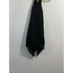 Sz L Black Flapper Dress roaring 20's Latin dancing fringe sexy thumbnail 2