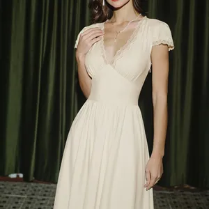 Rihoas Apricot V Neck Lace Maxi Dress thumbnail 3