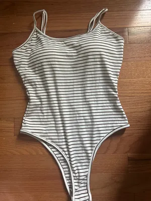SheIn Striped Cream and Brown Bodysuit Women’s thumbnail 1