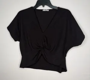 ZARA women’s Size S Black Twist Front Cut Out V Neck Top(A213)&✨ thumbnail 1
