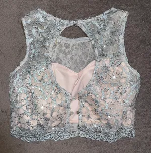 homecoming dress - Baby Pink & Silver Two Piece Sequins Crop Chiffon Style Bottom thumbnail 4