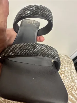 Vince Camuto Black Rhinestone Double-Strap Slide Heels thumbnail 7